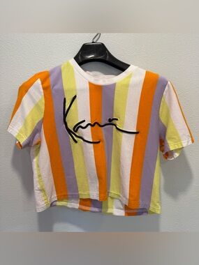 Karl Kani Y2K 90s Striped Cropped Tee Purple Orange Green Approx. M